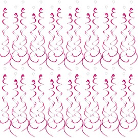 30 Pieces Hanging Swirl Party Decorations Ceiling Spiral Plastic Streamer for Birthday Graduation Wedding Celebration Baby Shower Party（Rose red）