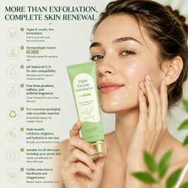 4PC Peeling Gel Exfoliante con Té Verde Elimina células muertas, Limpia poros, Textura ligera, Fácil aplicación, Uso facial diario