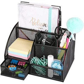 raxter Desk organiser With Drawer Versatile Multifunctional stationary Desktop Organiser Pen Holder for Office home school & Workshop (Black)