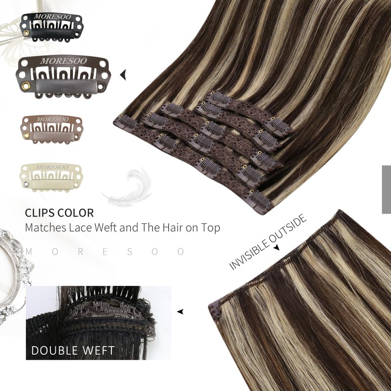 Moresoo 14 Inch Remy Clip in Hair Extensions Human Hair