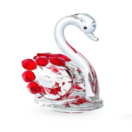 JATYFING Crystal Swan Decor Glass Figurine for Home Symbol of Love (Pink)
