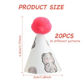 atnayo 20 Pcs Mini Party Hats for Kids Adults Toy Animals, Mini Birthday Hats with Pom Poms