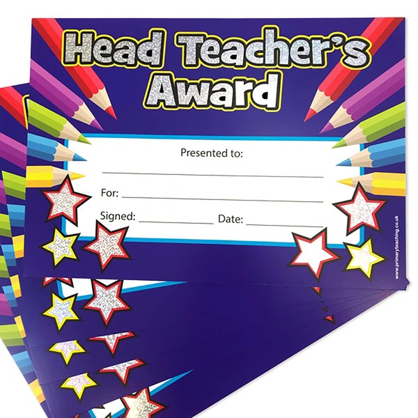 40 Holographic Sparkly Head Teachers Award Stars Pencils Childrens Pupils