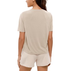 ODODOS Modal Soft Short Sleeve Shirts for Women Crew Neck Yoga Tee Casual Workout Tops, Abalone, Medium