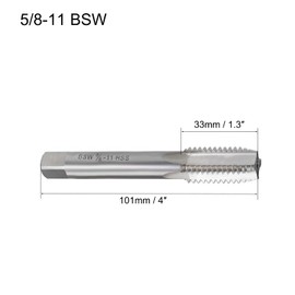 Boxonly Machine Tap BSW 5/8-11 Thread, for Drilling, Processing Through Holes or Shallow Holes, H2 High Speed Steel Screw Thread Taps Threading Tapping Tool Machinist Repair DIY Tool, 1pcs