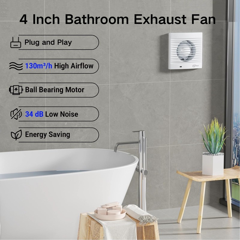 4 Inch Wall Mount Bathroom Exhaust Fan, Plug in Wall
