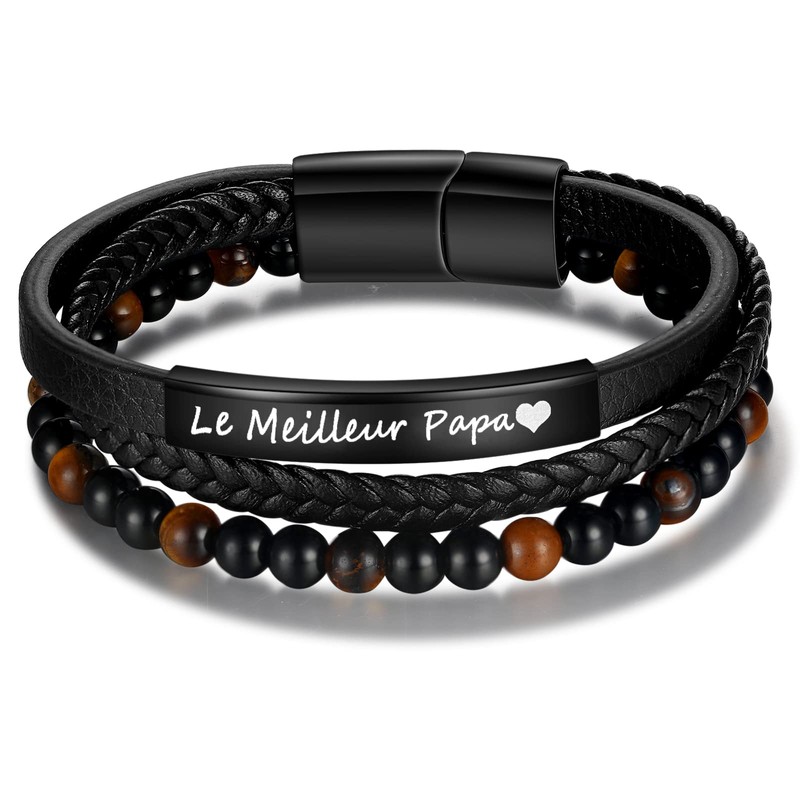 Jbniuay Father's Day Gift Bracelet Men's Dad Bracelet with Engraving