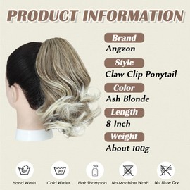 Ponytail Extension 8 Inch Claw Clip in Ponytail Short Curly Ponytail Extension for Women Messy Bun Fluffy Wavy Curly Synthetic Versatile Ash Blonde Hairpieces