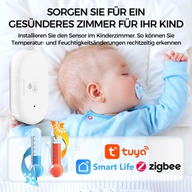 Zigbee Temperature Sensor, Digital Mini Indoor Temperature and Humidity Sensor, Tuya Smart Humidity Meter with Intelligent Alarm, Compatible Alexa/Google Home/Tuya