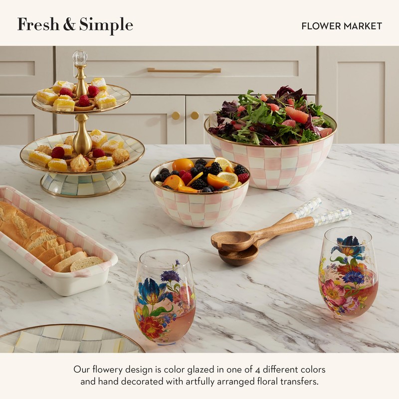 MACKENZIE-CHILDS Stemless Wine Glasses, Decorative Wine Glasses, 16 Ounces, Set