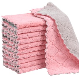 Rachan 11Pack Kitchen Dish Cloths Reusable Dish Towels,Super Absorbent Coral Velvet Cleaning Cloths for Cleaning Tableware, Kitchen, Bathroom(Pink grey10 x 6")