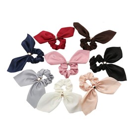 Numblartd 8Pcs Hair Scrunchies Elastic Hair Ties Wide Rabbit Ear Hair Rope for Thick Hair - Women Girls Ponytail Holder Bowknot Hair Bands Hair Accessories