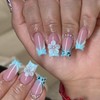24Pcs Blue French Tip Press on Nails Medium Fake Nails