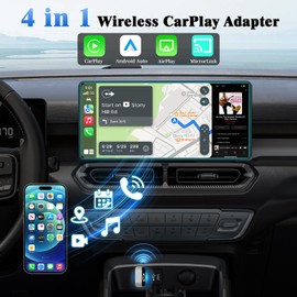 LOKIPILEY 4-in-1 Wireless CarPlay Adapter for Apple CarPlay & Android Auto & AirPlay & MirrorLink, 2026 Upgraded Screen Mirroring Mini USB Adapter with Type-C Extension, Low Latency, Plug & Play