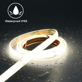 TOPAI 12V COB LED Strip Light 4000K Natural White Waterproof IP65 480LEDs/M Super Bright 4000Lm CRI>90 16.4ft/5M Self Adhesive Dotless Cuttable Flexible for Bedroom Cabinet DIY Lighting