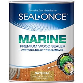 SEAL-ONCE Marine Ready Mix - 1 Gallon Penetrating Wood Sealer Waterproofer & Stain (Natural). Water-Based, Ultra-Low VOC Formula for high-Moisture Areas to Protect Wood Docks, Decks & Piers.