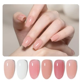 GAOY 6 Colors Rubber Base Gel Set, Jelly Builder Base Nail Gel Nude Sheer White Pink, 2-in-1 Soak Off Base Gel Nail Strengthener, Blush Jelly