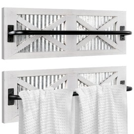 Autumn Alley Farmhouse Rustic Towel Rack Holder - Wood Towel Rack - Farmhouse Towel Holder for Rustic Bathroom and Farmhouse Kitchen Style Décor - 18" Wall Mounted, Set of 2, Rustic White