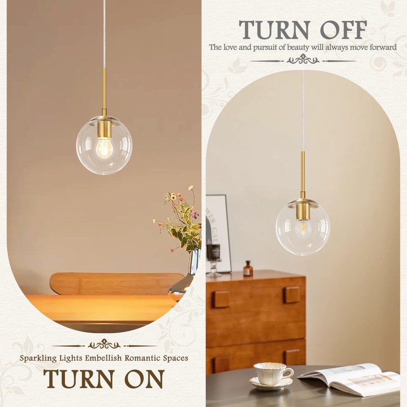 KoKo&Yukina 6" Modern Globe Pendant Light 2 Pack Mid-Century Gold