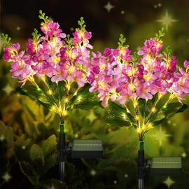 FWLWTWSS Solar Lights Outdoor Garden, 2 Pack Violet Solar Flowers Waterproof,10-12 Hours Working Time, Garden Ornaments Outdoor for Patio, Yard, Pathway(Purple)