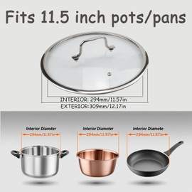 HEVSTIL 11.5 Inch Tempered Glass Lid for Frying Pan with Stainless Steel Handle - Vented Skillet Cover