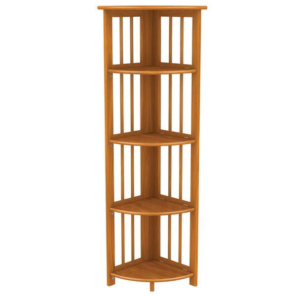 Stony Edge Folding Corner Shelf Easy Assembly - 51”x12.5”x12.5” 5 Tiers - Perfect Wooden Corner Bookshelf Organizer for Books and Decorative Items. (Honey Oak)