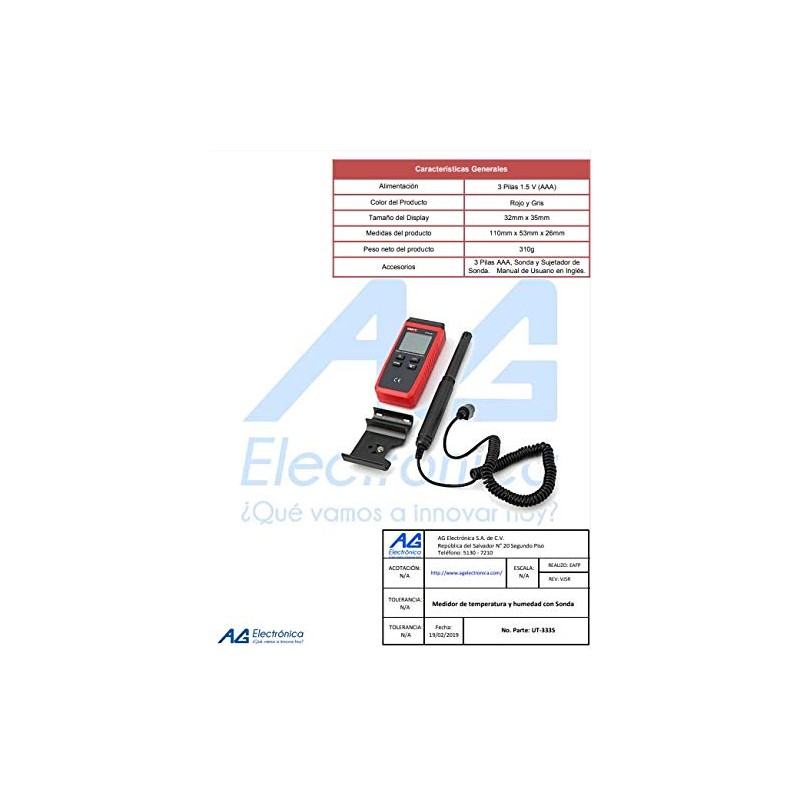 UNI-T UT333S Digital Meter Temperature and Humidity with Bluetooth, -10°C-60°C/14°F-140°F,