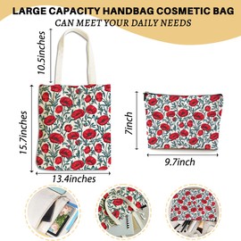 XLRSDF Aesthetic Flower Cosmetic Bags for Women Girls Sister Mom Plant Lovers Canvas Tote Bag Makeup Bag, Reusable Grocery Bags with Inner Pocket for Shopping Birthday Christmas Graduation Friendship