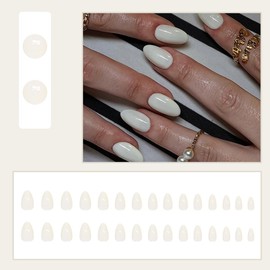30 Pcs Spring Press on Nails Extra Short Almond - LINMEIZAI Short French Tip Fake Nails Press ons Nail Tips Glue on Nails Full Cover Acrylic Nail Kit False Nails Milky White Nail Art Design for Women