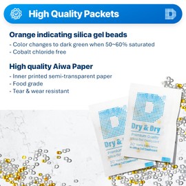 Dry & Dry Premium Orange Indicating Silica Gel Packets Desiccants - Food Safe Silica Gel Packets - Orange - 20 Packets (5 Gram)