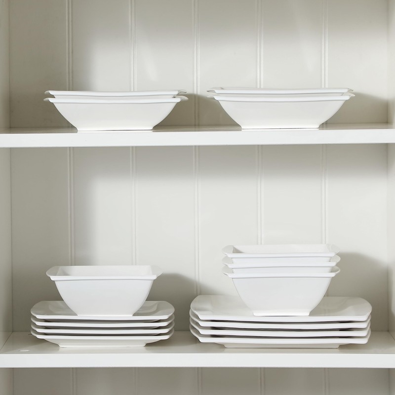 MALACASA Dinnerware Sets, 30 Piece Ivory White Plates and Bowls