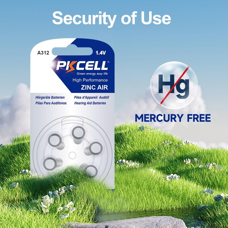 PKCELL Hearing Aid Batteries Size 312, Mercury Free Hearing Aid