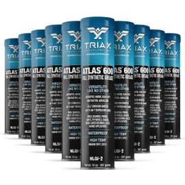 TRIAX Atlas 600 - Full Synthetic Grease - Ultra Duty - All 5th Wheel, Bearings, Joints, Pivots, Bolts - Super Adhesive - Marine - Wide Temp Range -40 F to 450 F - 14 Ounce Cartridge (10 Tube Pack)