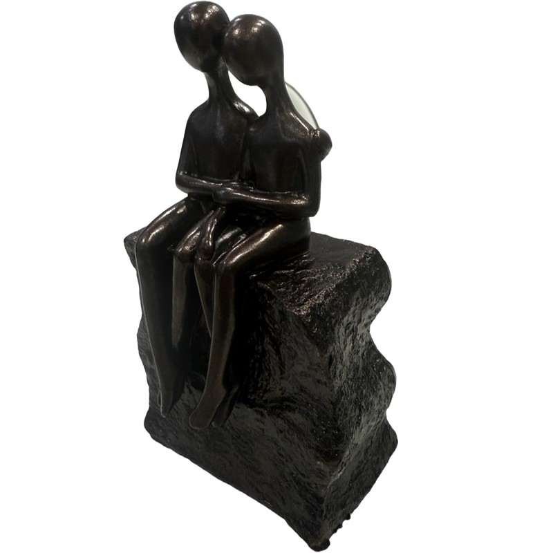 Haute Collage Couple Sitting On a Rock Romantic Sculpture (Bronze,