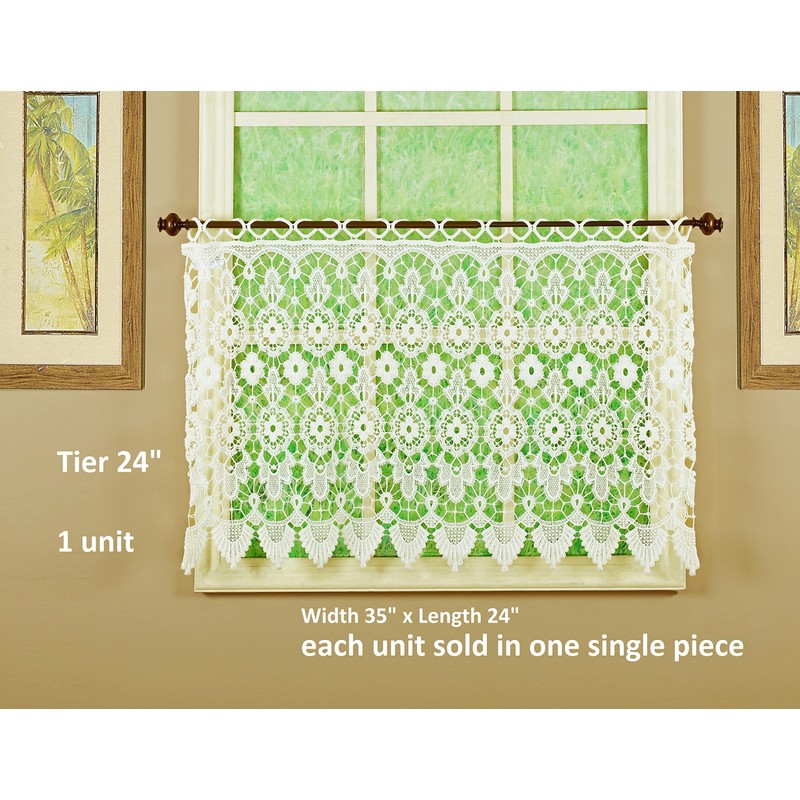 Today's Curtain Medallion Macramé Tier 24",Ecru, 35W x 24L
