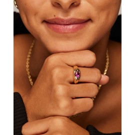 PAVOI 14K Yellow Gold Plated Chunky Colored Gemstones Statement Ring for Women | Pear Cubic Zirconia Stackable Wave Texture Bands | Green CZ Ring (Size 8)