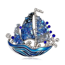 Kokoma Sailboat Brooch Pin for Women Cubic Zirconia Ocean Enamel Lapel Pin Badge Corsage for Cloth Dress Suit Dainty Jewelry Accessory