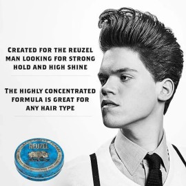 Reuzel | Blue Cera Pomada | Cera para Cabello de Hombre | Efecto Fijador Fuerte | Soluble en Agua | Brillo Alto | Para Todo tipo de Cabello | Cuidado de Cabello | 340g