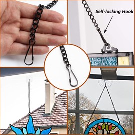 Arecyuer Stained Glass Window Hanging Chain Kit, Picture Hanging Chain with Suction Cup Hooks Sunshine Catcher Metal Nickel Plating Stained Glass Window Panels 10 Inch and 20 Inch (Black)