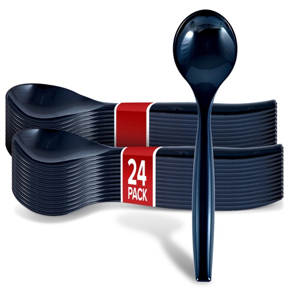 24 Count 10-Inch Disposable Serving Spoons, Black Plastic Serving Spoons