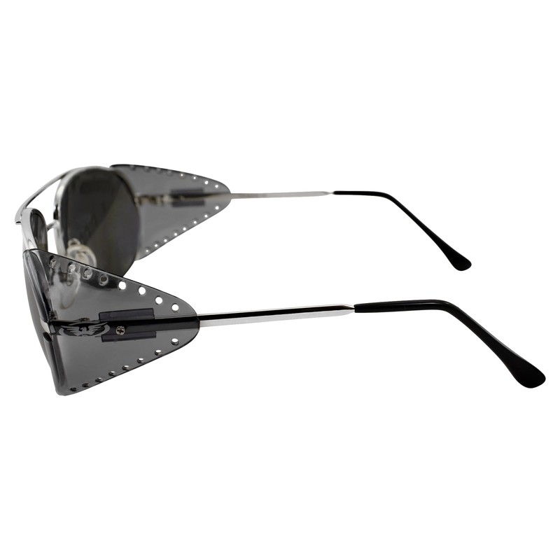Global Vision Eyewear Aviator Z87 Motorcycle Sunglasses Silver Frames Smoke