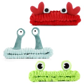 3PCS Face Wash Headband Snail Frog Crab Spa Hair Bands Women Soft Cute Cartoon Coral Fleece Elastic Headband Head Wraps for Face Wash Makeup Beauty Skincare Sport Shower Creative Hair Accessories