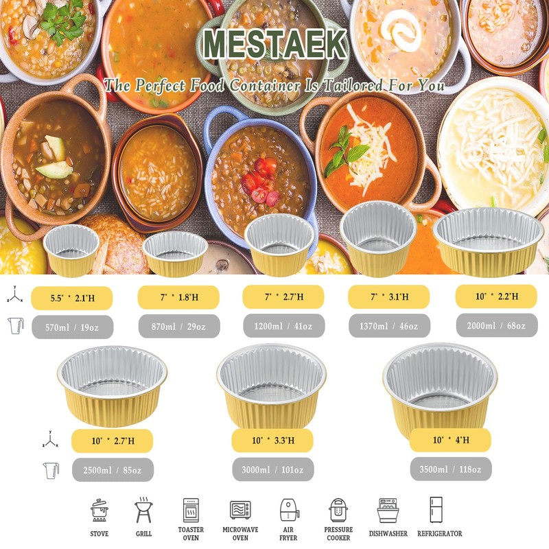 MESTAEK 10" Aluminum Foil Pans with Lids (5 Pack), Heavy