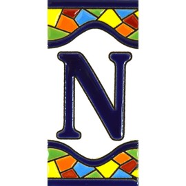 House letters 4 inch. Handpainted house letter tiles for signs, addresses and names. Address numbers for houses. House address numbers and letters. Design MOSAICO MEDIANO 4,29" x 2,13" (LETTER N)