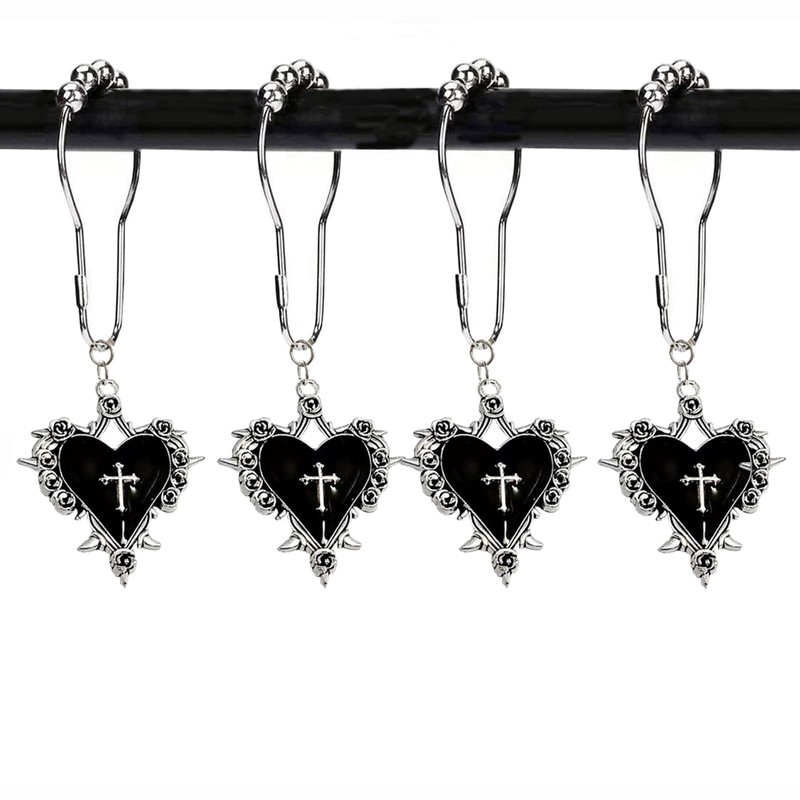 Halloween Shower Curtain Hooks, 12Pcs Heart Cross Decorative Shower Rings