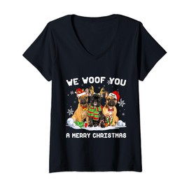 Funny Merry Woofmas French Bulldog Christmas Ornaments V-Neck T-Shirt