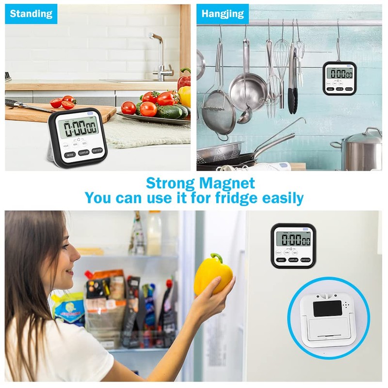 Kitchen Timer, Digital Visual Timer 24-Hours Magnetic Clock Stopwatch Count-Up