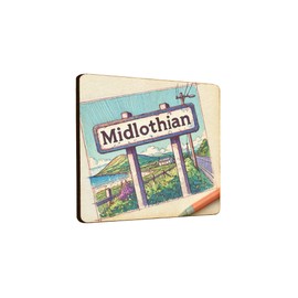 Wooden Fridge Magnet Midlothian Sign Artwork with Scenic Landscape (mag-kf25-2529)
