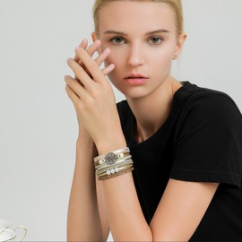 Inspirational Gifts, Tree of Life Leather Bracelets for Women, Trendy Stuff for Teen Girls, Mothers Day Birthday Gifts for Women Girls Mom - Bohemian Jewelry Beige