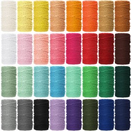 32 Rolls Macrame Cord 4 Strand 4 mm x 1760 Yards Natural Cotton Rope Bulk Colored Cotton Cord DIY Twine Colorful Macrame String for Knitting Gift Wrapping Wall Hanging Plant Hanger